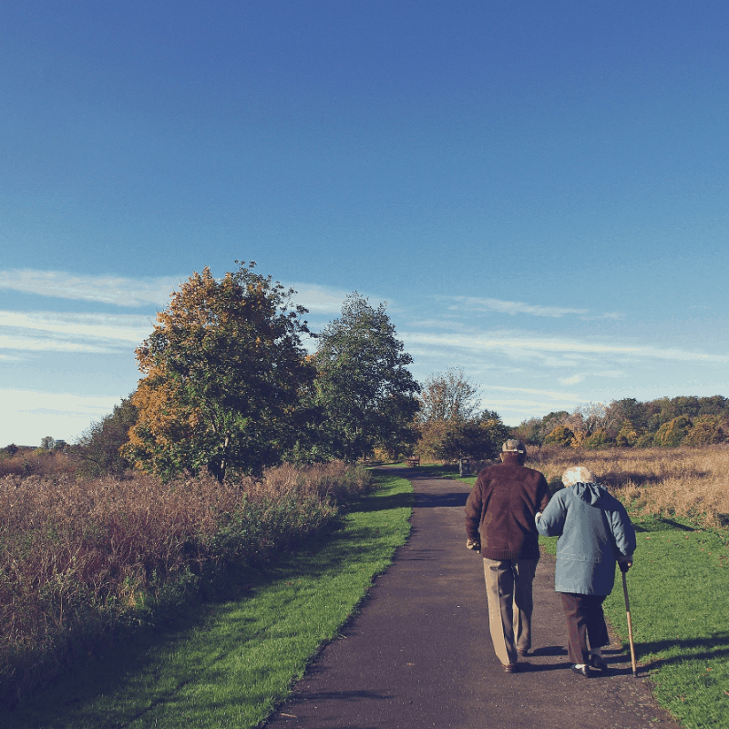 Elderly Couple Walking on Scenic Path