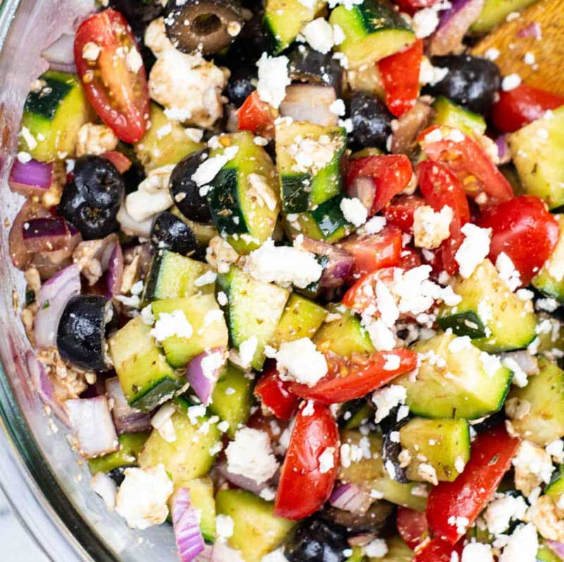 A bowl of Mediterranean Cucumber Salad